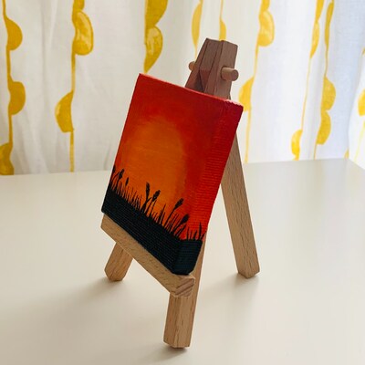 Mini Beachgrass Sunset Painting on Canvas with Easel